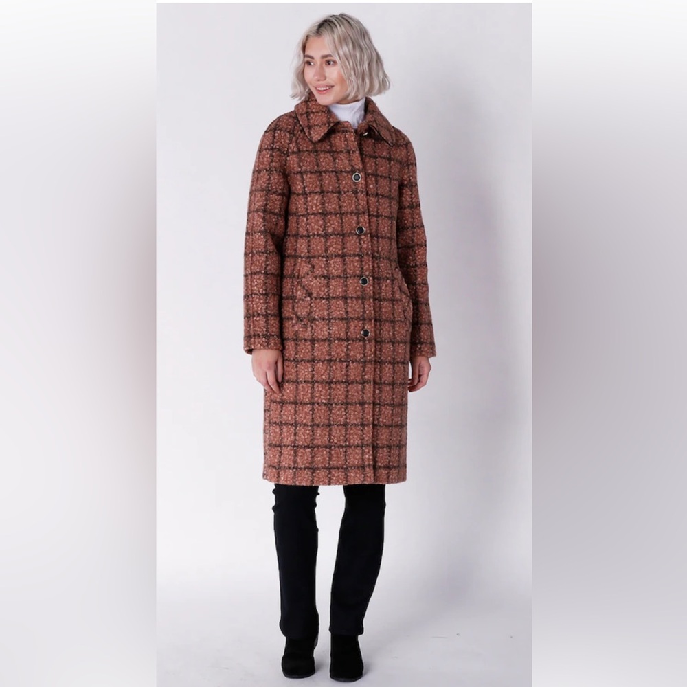 Ellen Tracy Brown Plaid Pea Coat